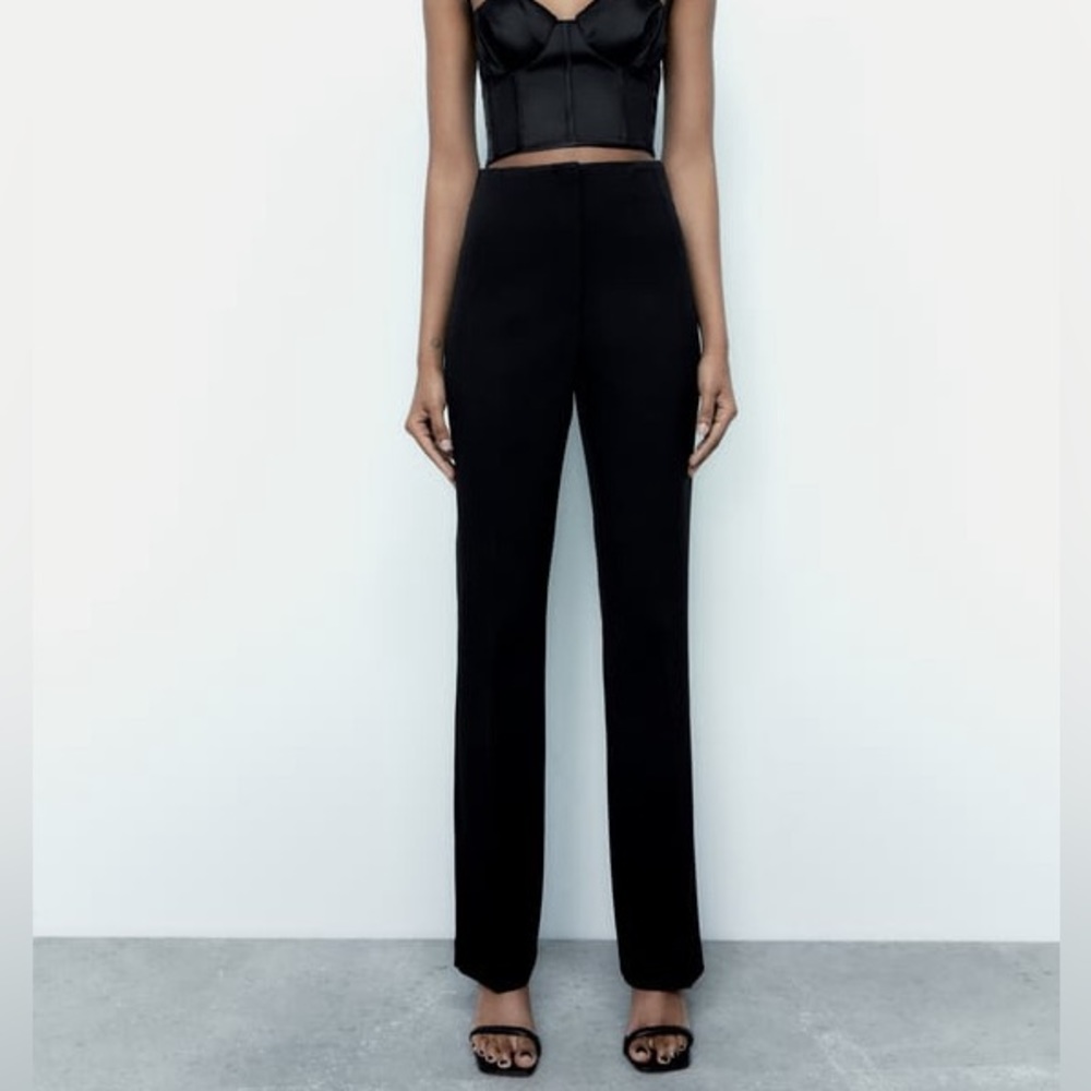 Zara High Waisted Flare Trouser L Black NWT
